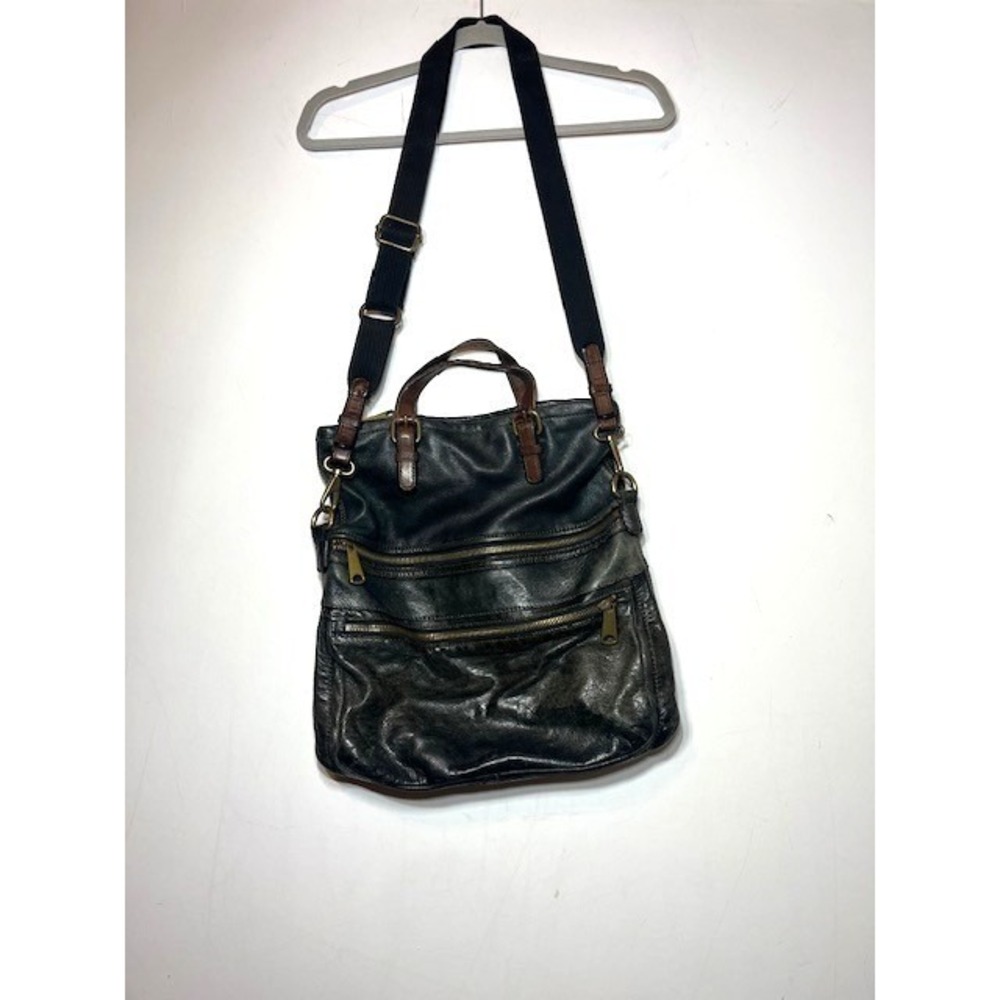 Fossil Explorer Foldover Tote Messenger Black Bag